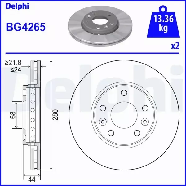 DELPHI TARCZE HAMULCOWE PRZÓD BG4265 