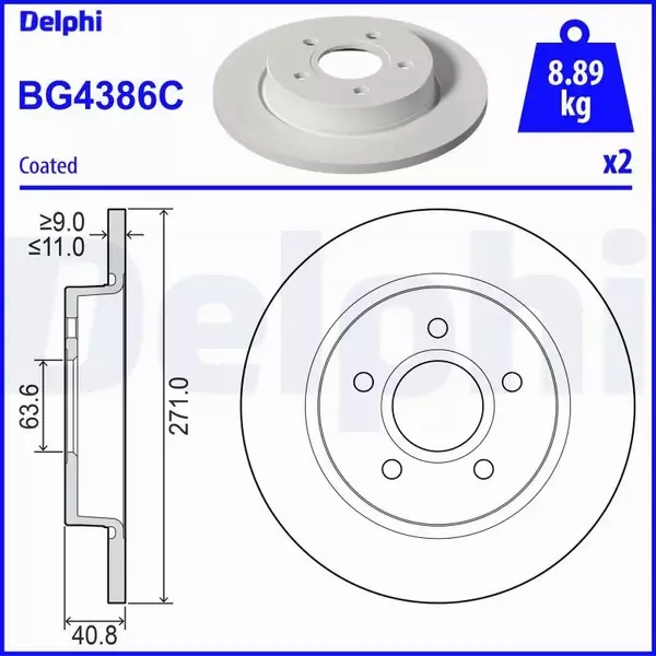 DELPHI TARCZE HAMULCOWE TYŁ BG4386C 