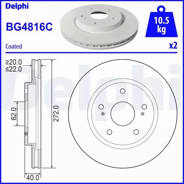 DELPHI TARCZE HAMULCOWE PRZÓD BG4816C 