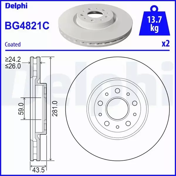 DELPHI TARCZA HAMULCOWA BG4821C 