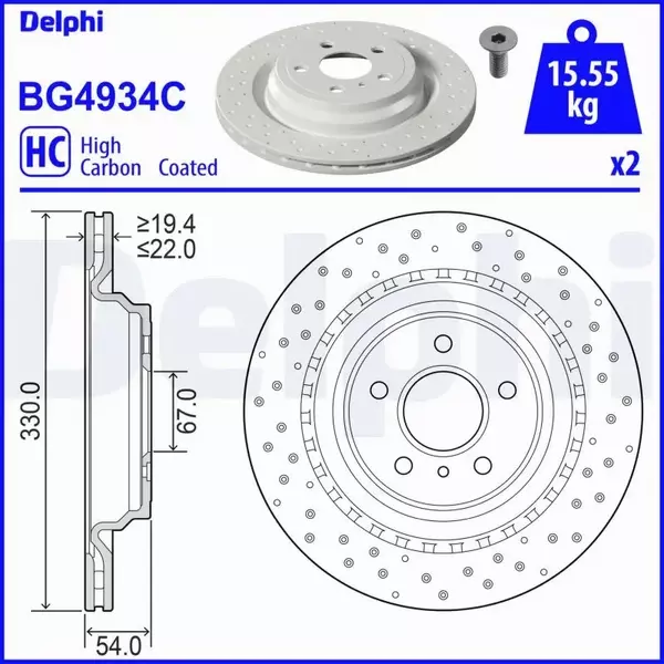 DELPHI TARCZE HAMULCOWE TYŁ BG4934C 