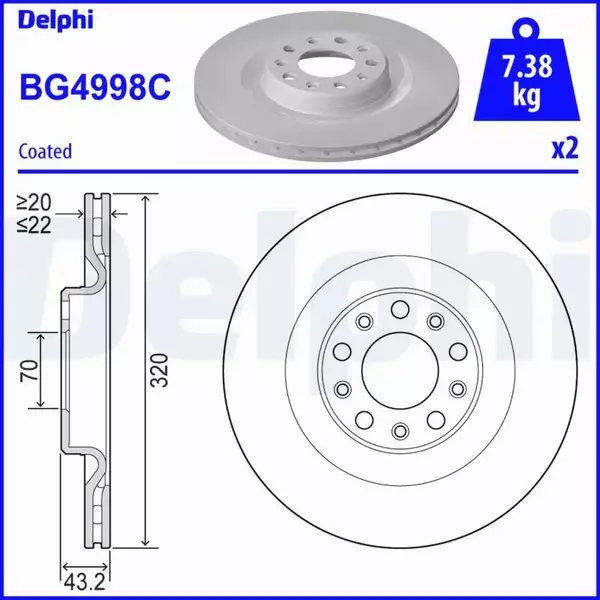 DELPHI TARCZA HAMULCOWA BG4998C 