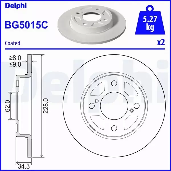 DELPHI TARCZA HAMULCOWA BG5015C 