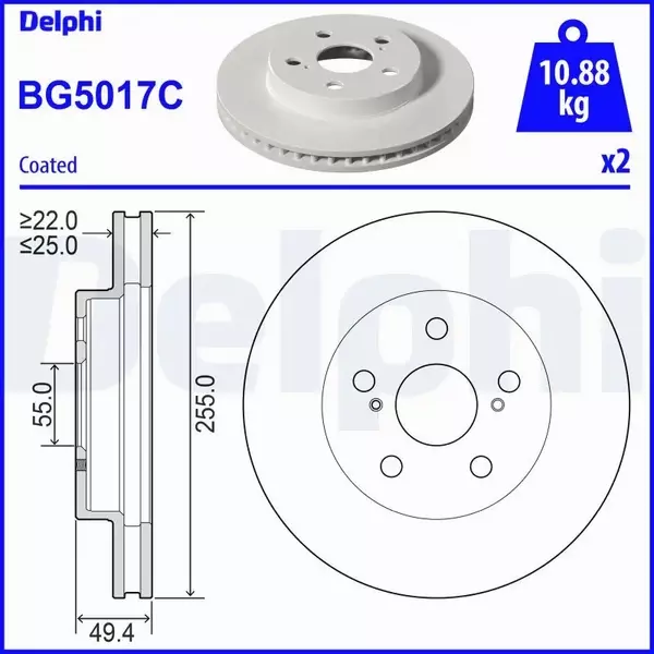 DELPHI TARCZA HAMULCOWA BG5017C 