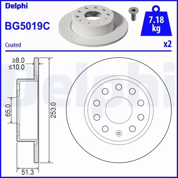 DELPHI TARCZA HAMULCOWA BG5019C 