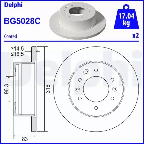 DELPHI TARCZA HAMULCOWA BG5028C 