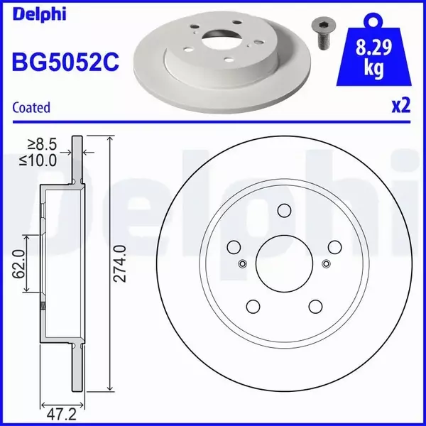 DELPHI TARCZA HAMULCOWA BG5052C 