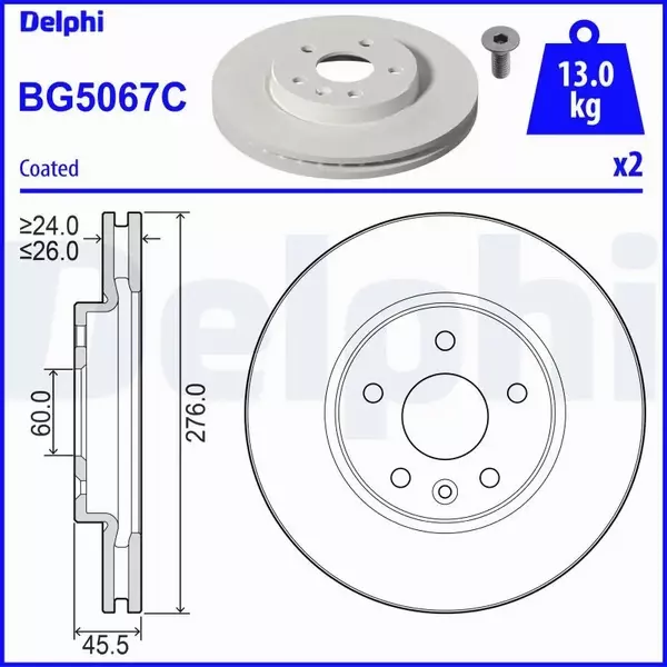 DELPHI TARCZA HAMULCOWA BG5067C 