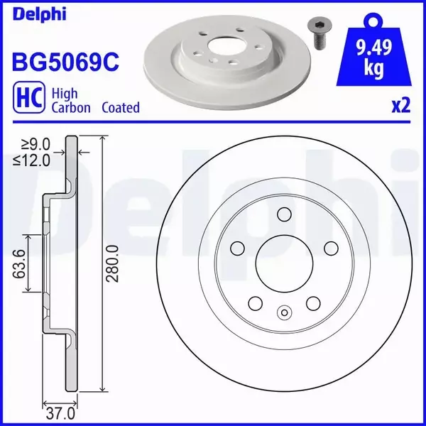 DELPHI TARCZA HAMULCOWA BG5069C 