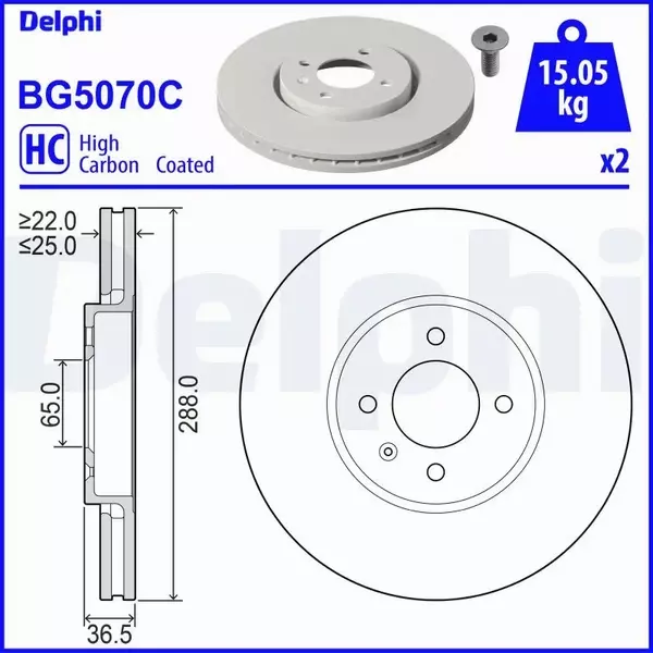 DELPHI TARCZA HAMULCOWA BG5070C 