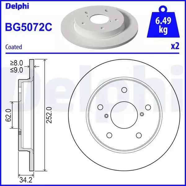 DELPHI TARCZA HAMULCOWA BG5072C 