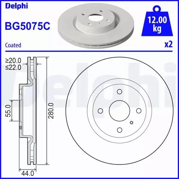 DELPHI TARCZA HAMULCOWA BG5075C 