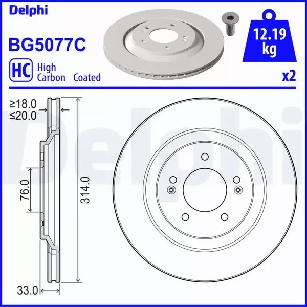 DELPHI TARCZA HAMULCOWA BG5077C 