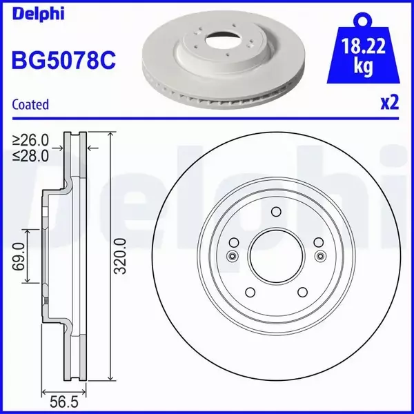 DELPHI TARCZA HAMULCOWA BG5078C 