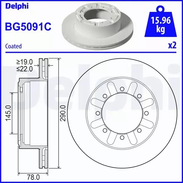 DELPHI TARCZA HAMULCOWA BG5091C 