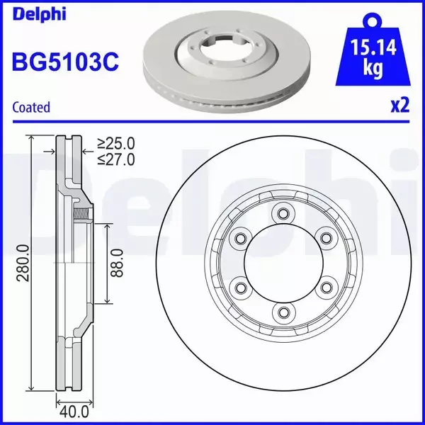 DELPHI TARCZA HAMULCOWA BG5103C 