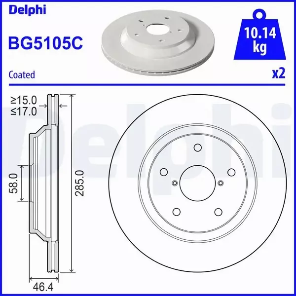 DELPHI TARCZA HAMULCOWA BG5105C 