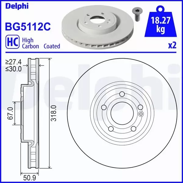 DELPHI TARCZA HAMULCOWA BG5112C 