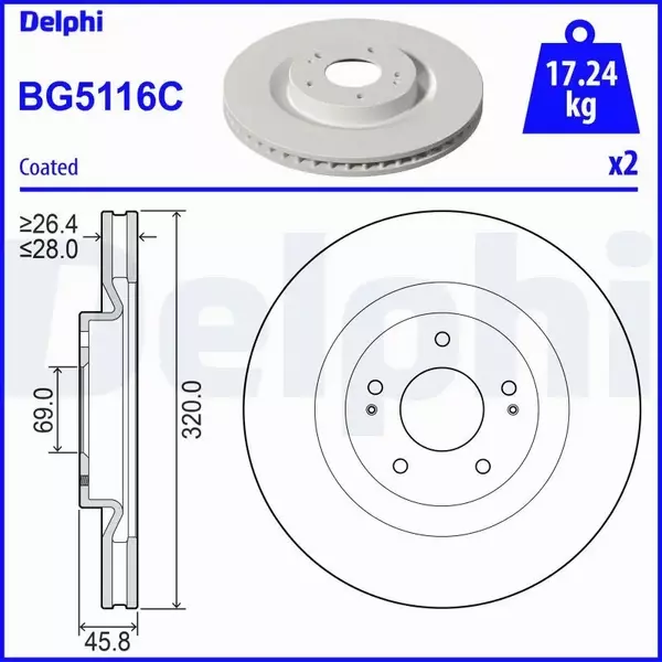 DELPHI TARCZA HAMULCOWA BG5116C 