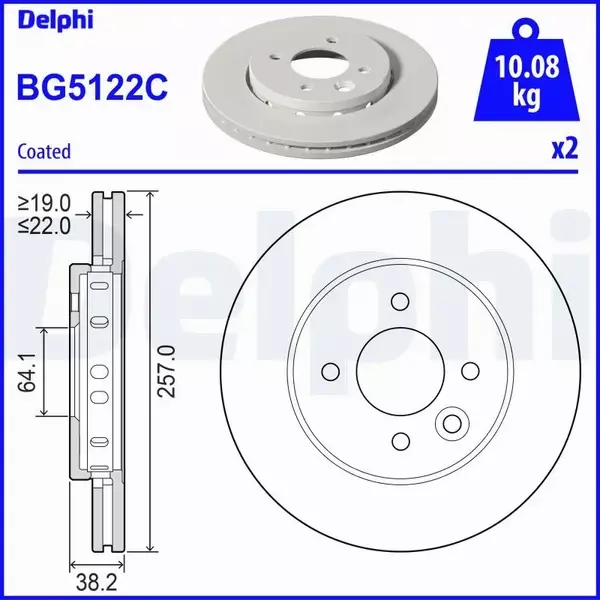 DELPHI TARCZA HAMULCOWA BG5122C 