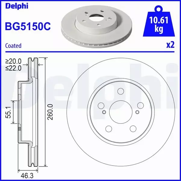 DELPHI TARCZA HAMULCOWA BG5150C 