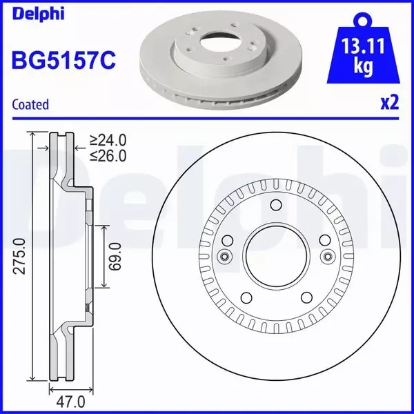 DELPHI TARCZA HAMULCOWA BG5157C 