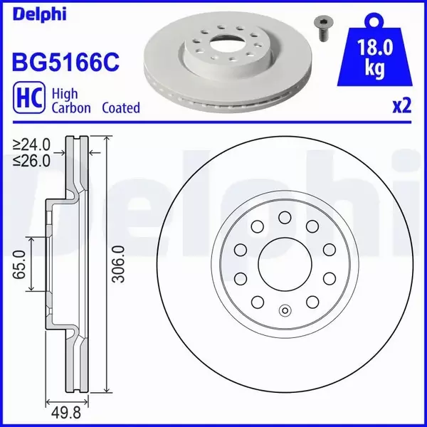 DELPHI TARCZA HAMULCOWA BG5166C 