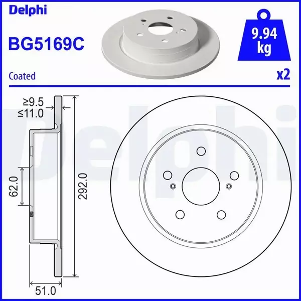 DELPHI TARCZA HAMULCOWA BG5169C 