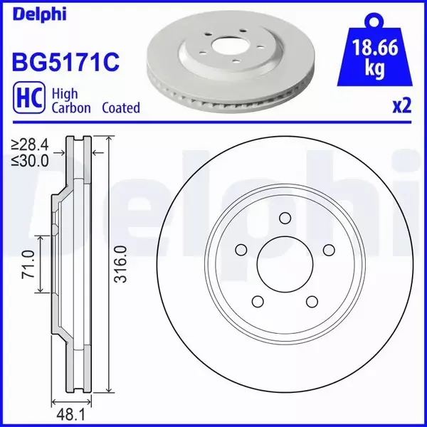 DELPHI TARCZE+KLOCKI PRZÓD FORD MUSTANG 316MM 