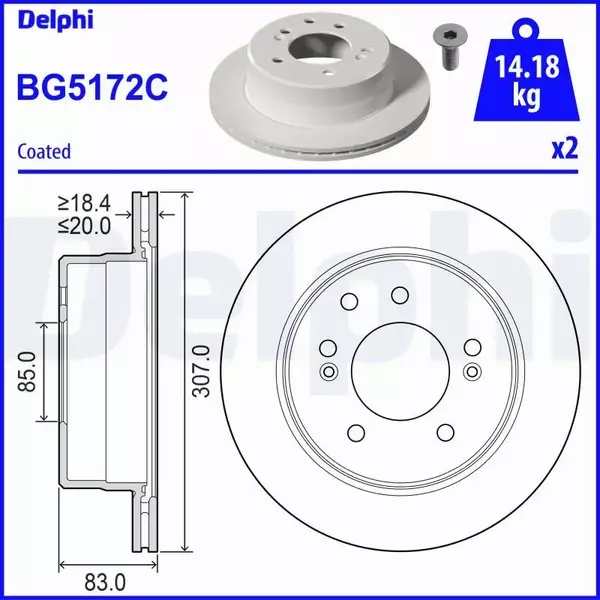 DELPHI TARCZA HAMULCOWA BG5172C 