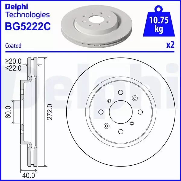 DELPHI TARCZA HAMULCOWA BG5222C 