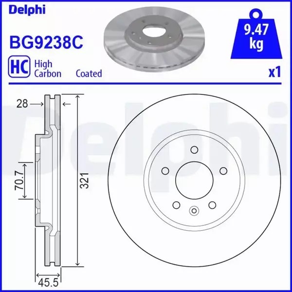 DELPHI TARCZA HAMULCOWA BG9238C 