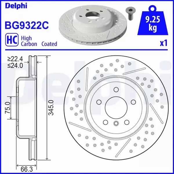 DELPHI TARCZE HAMULCOWE TYŁ BG9322C 