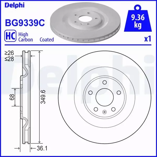 DELPHI TARCZA HAMULCOWA BG9339C 