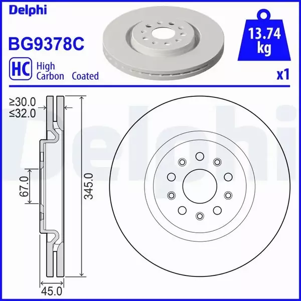 DELPHI TARCZA HAMULCOWA BG9378C 