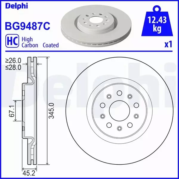 DELPHI TARCZA HAMULCOWA BG9487C 