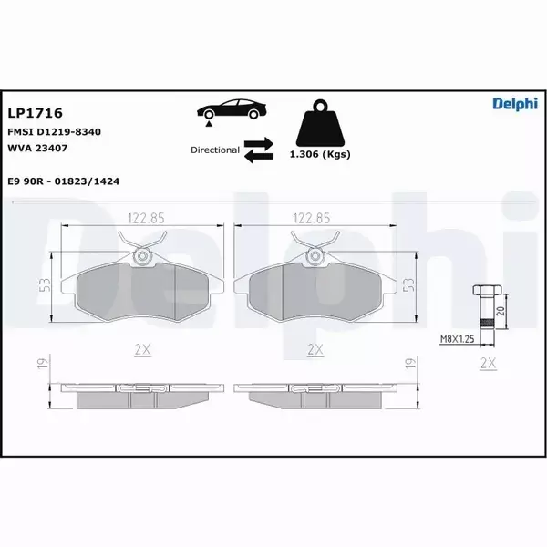 DELPHI TARCZE+KLOCKI PRZÓD CITROEN C2 C3 266MM 