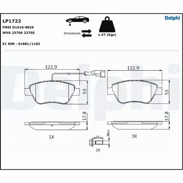 DELPHI TARCZE+KLOCKI PRZÓD ALFA ROMEO MITO 