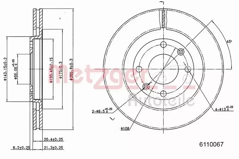 METZGER TARCZA HAMULCOWA 6110067 