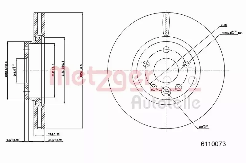 METZGER TARCZA HAMULCOWA 6110073 