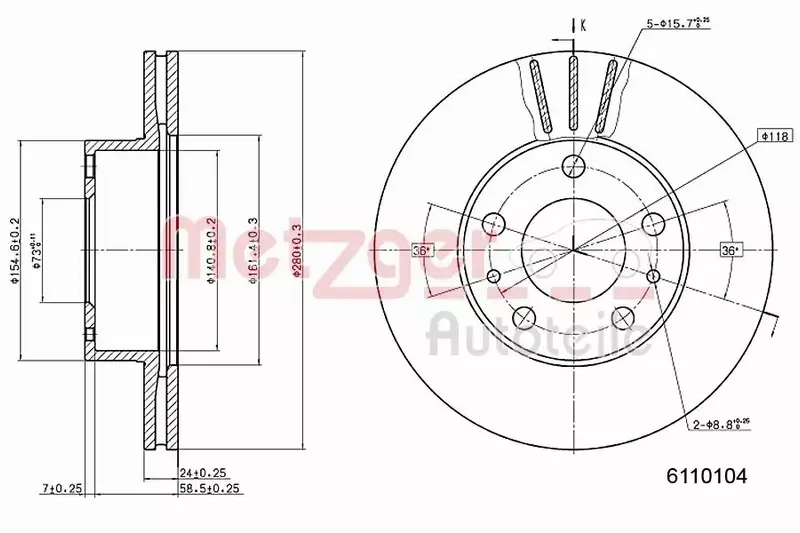 METZGER TARCZA HAMULCOWA 6110104 