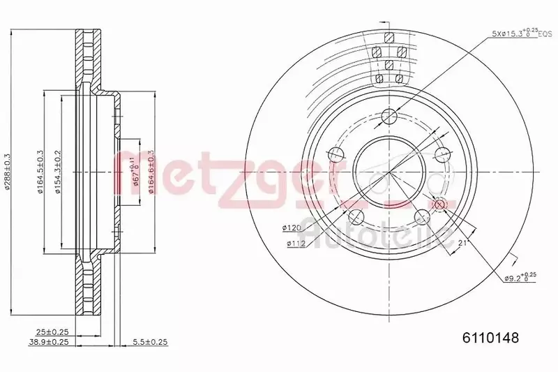 METZGER TARCZA HAMULCOWA 6110148 