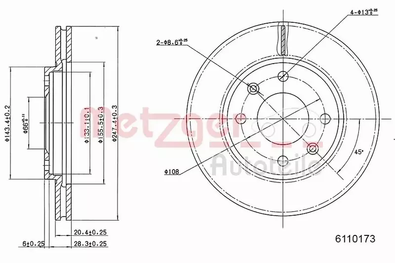 METZGER TARCZA HAMULCOWA 6110173 