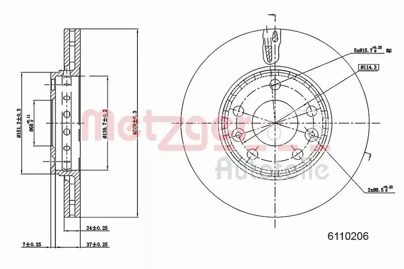 METZGER TARCZA HAMULCOWA 6110206 