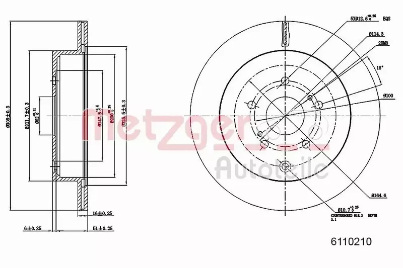 METZGER TARCZA HAMULCOWA 6110210 