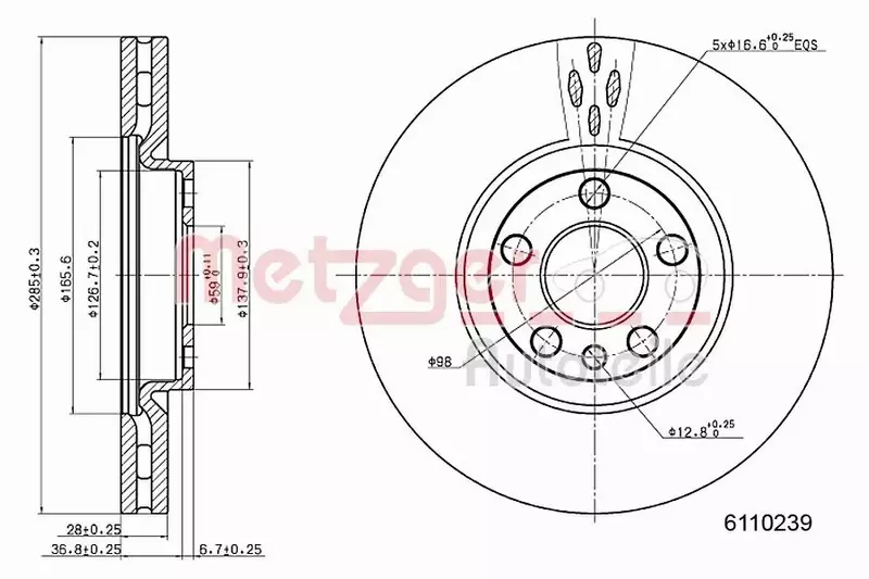 METZGER TARCZA HAMULCOWA 6110239 