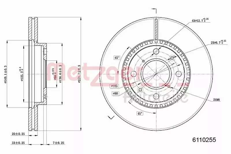 METZGER TARCZA HAMULCOWA 6110255 