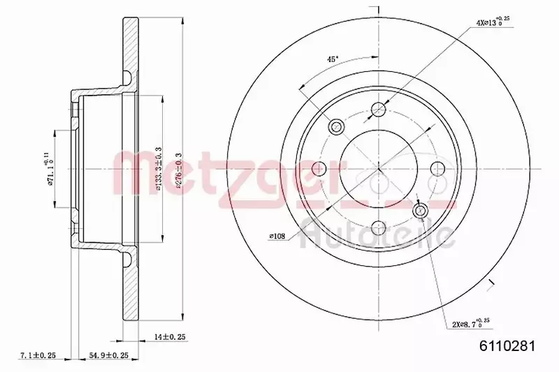 METZGER TARCZA HAMULCOWA 6110281 