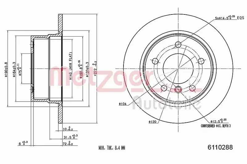 METZGER TARCZA HAMULCOWA 6110288 