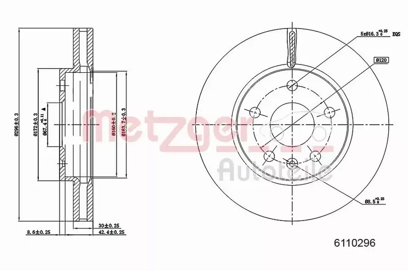 METZGER TARCZA HAMULCOWA 6110296 